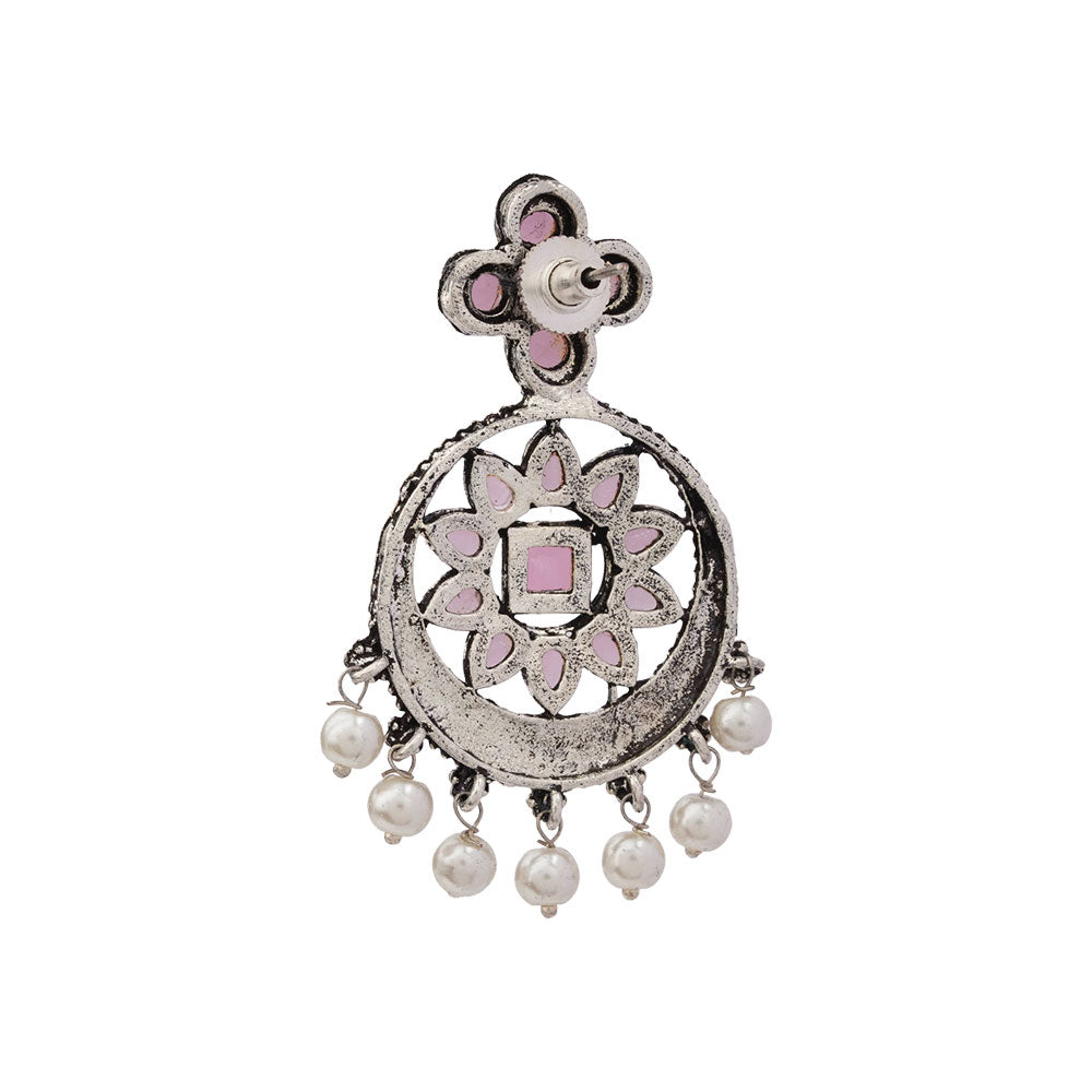 Flower Rangoli Pearl dangler earrings (Baby Pink)