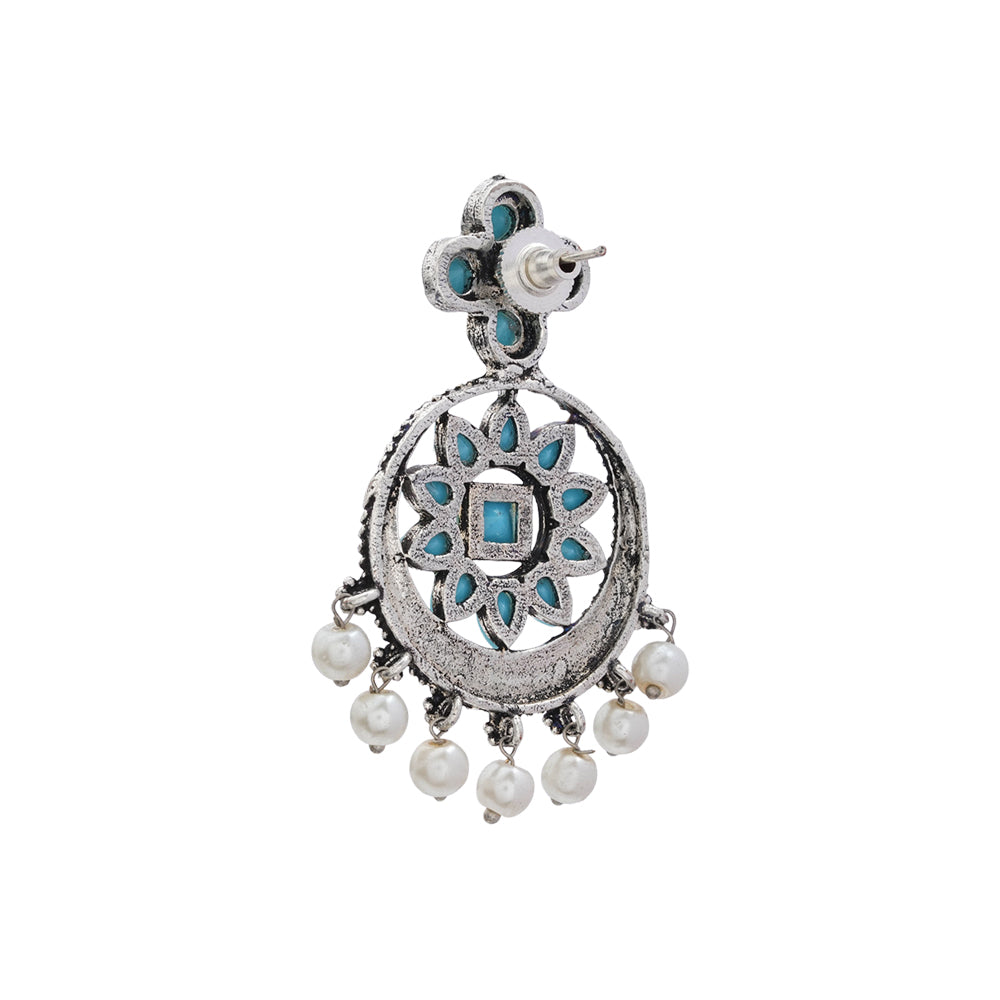 Flower Rangoli Pearl dangler earrings (Sky Blue)