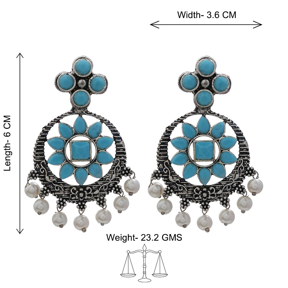 Flower Rangoli Pearl dangler earrings (Sky Blue)