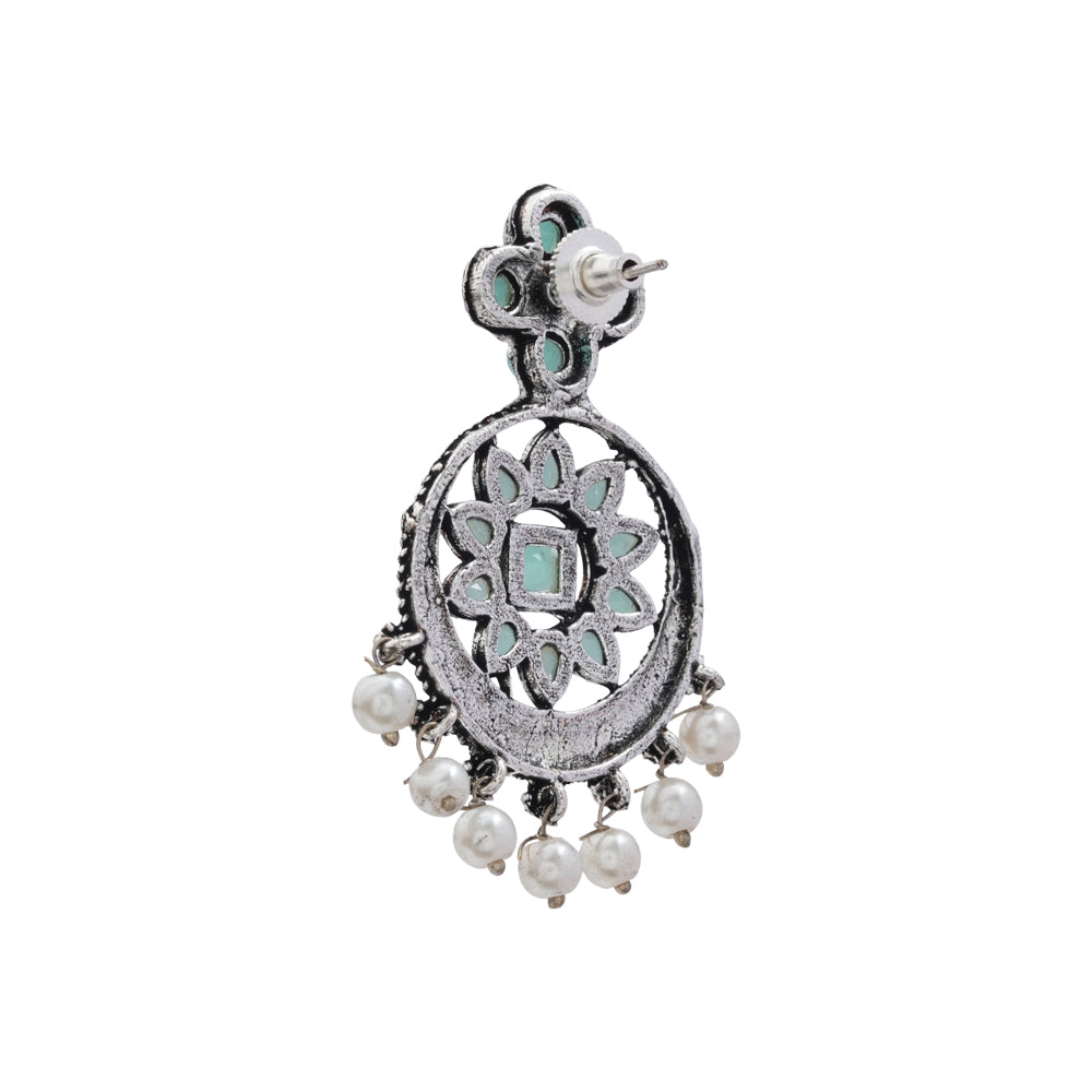 Flower Rangoli Pearl dangler earrings (Mint)