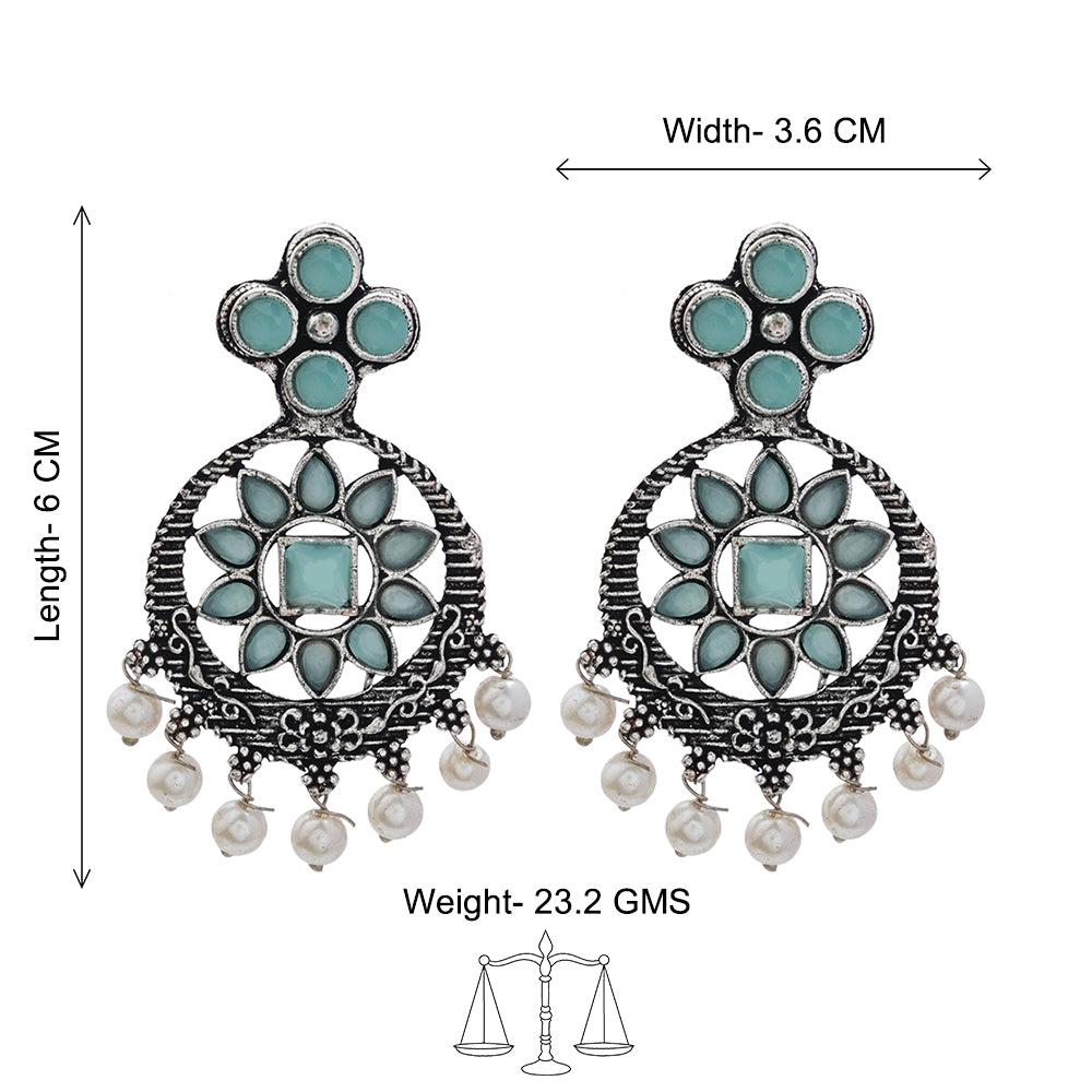 Flower Rangoli Pearl dangler earrings (Mint)