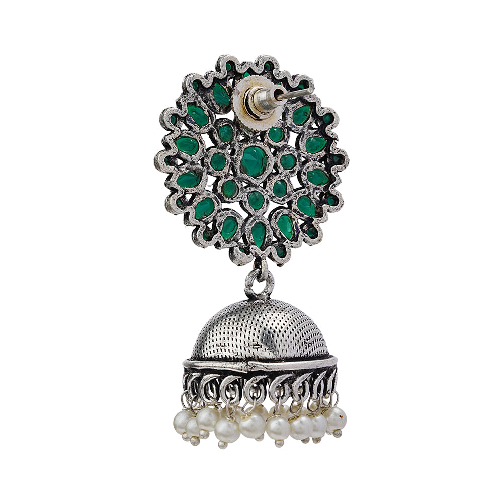 Kamalika stone studded jhumka earrings (Green)