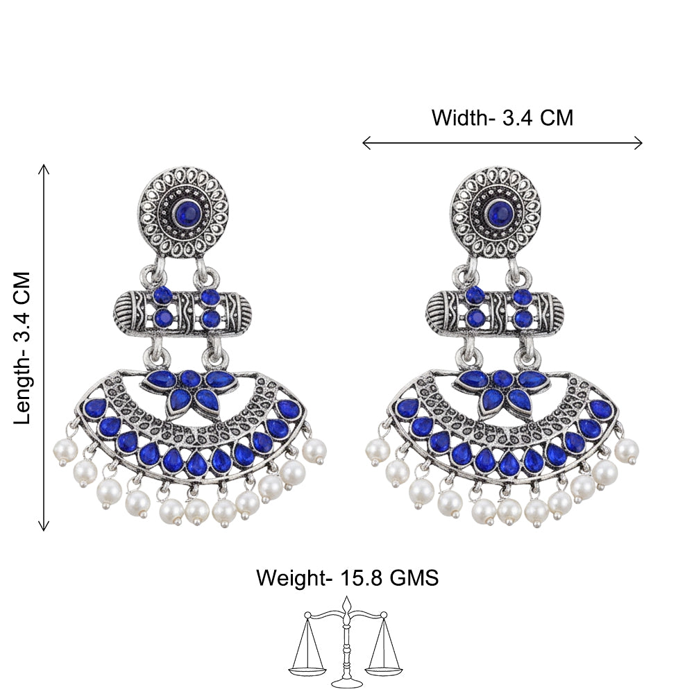 Pearl Cacade stone studded dangler earrings (Blue)