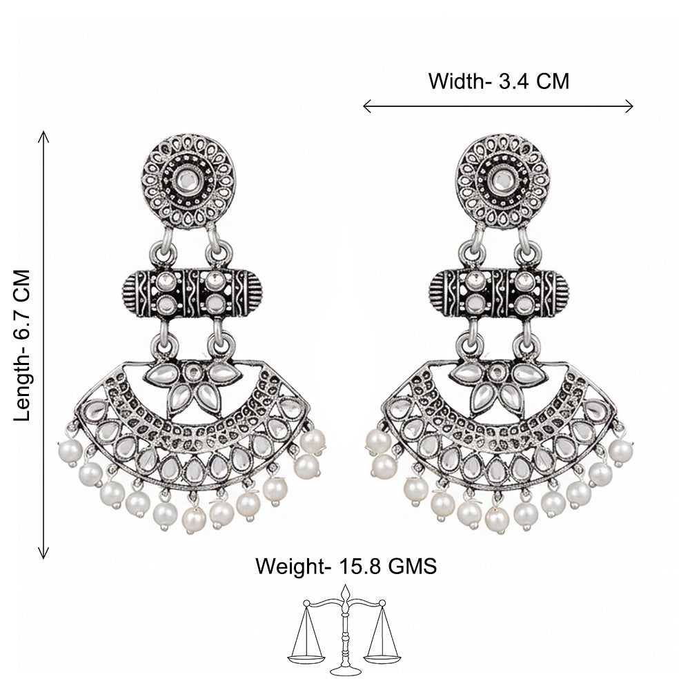 Pearl Cacade stone studded dangler earrings (White)