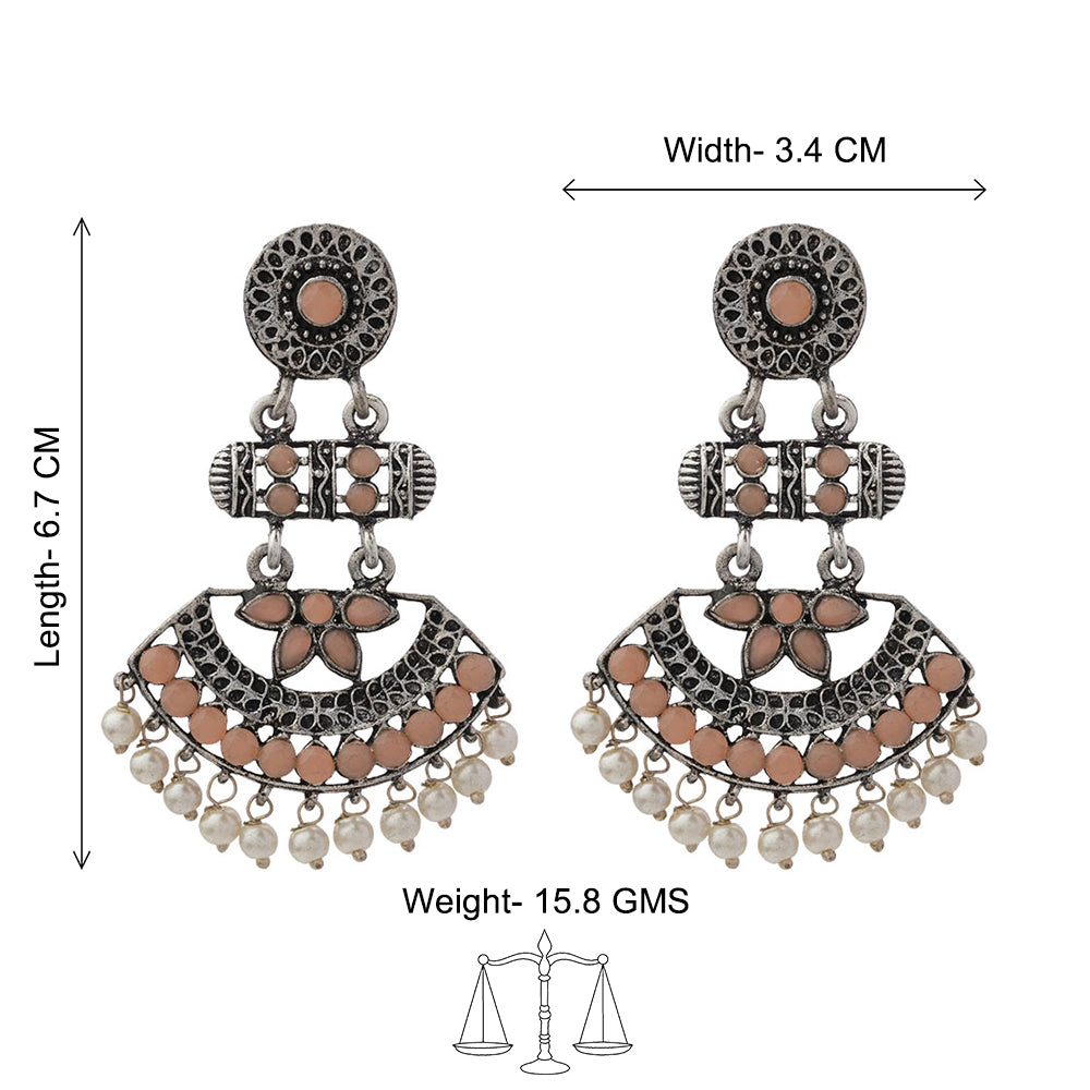 Pearl Cacade stone studded dangler earrings (Light Orange)
