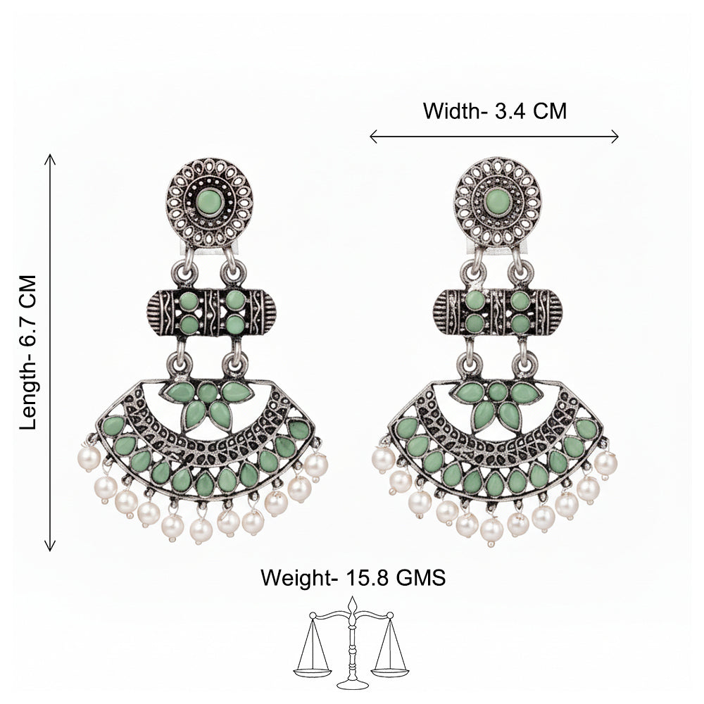 Pearl Cacade stone studded dangler earrings (Mint)