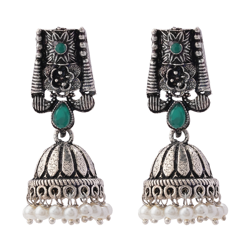 Temple bells jhumki earrings (Green)