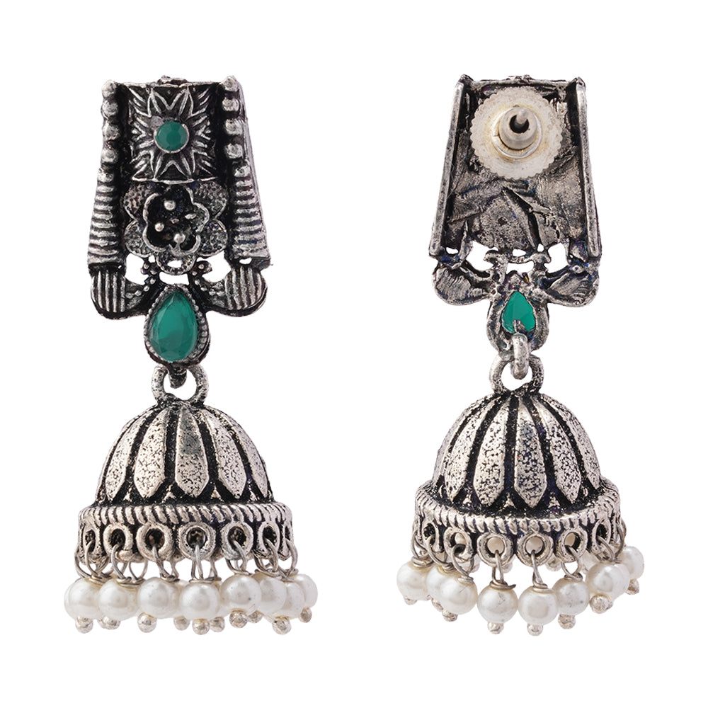 Temple bells jhumki earrings (Green)