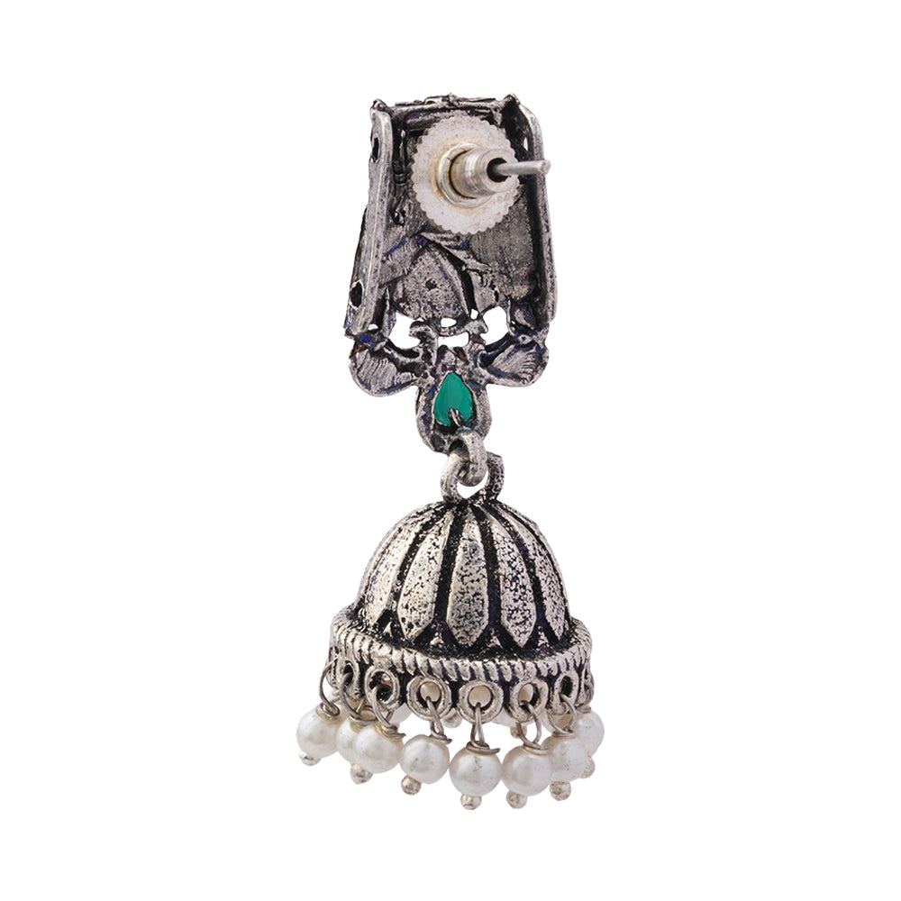 Temple bells jhumki earrings (Green)