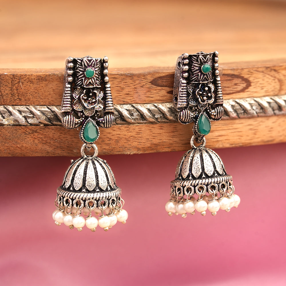 Temple bells jhumki earrings (Green)