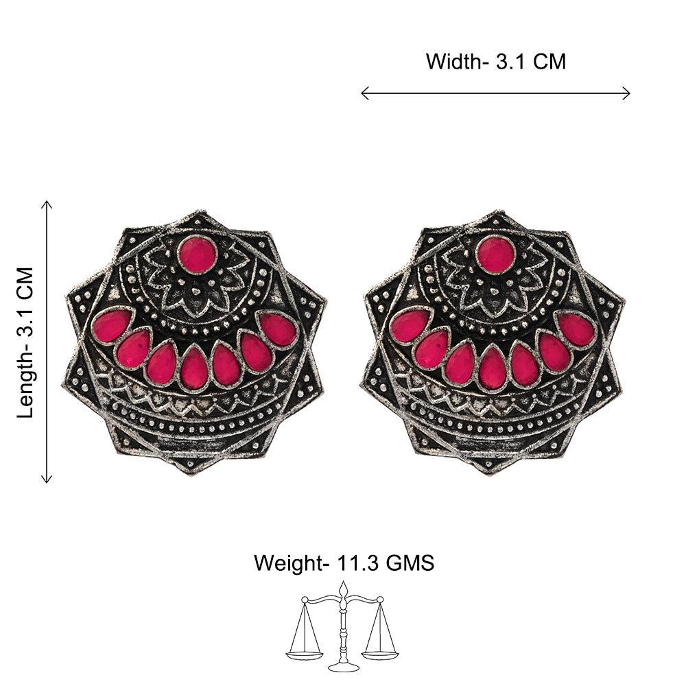 Mandala Hexa stud earrings (Red)