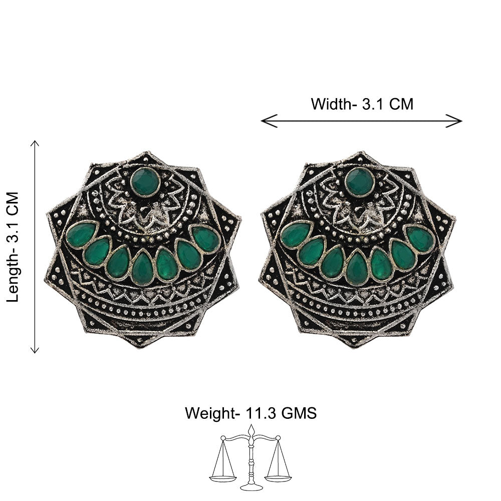 Mandala Hexa stud earrings (Green)