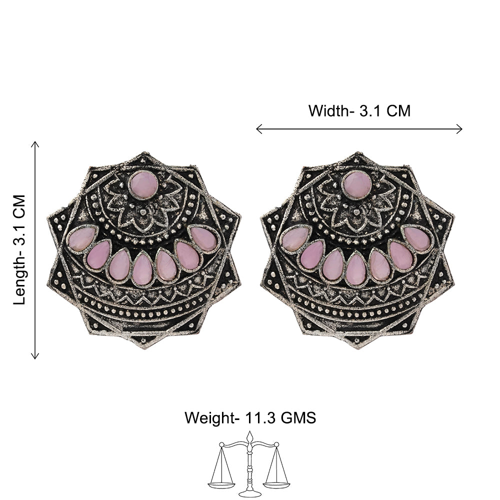Mandala Hexa stud earrings (Baby Pink)