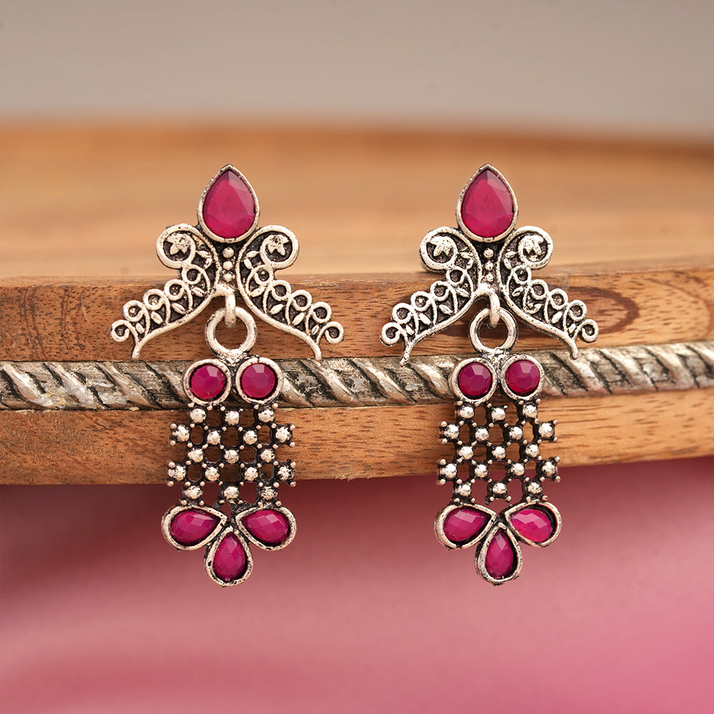 Twilight Tassles pearl dangler earrings (Red)