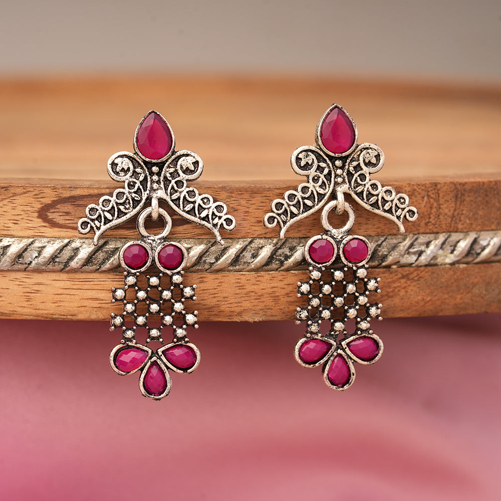 Twilight Tassles pearl dangler earrings (Red)