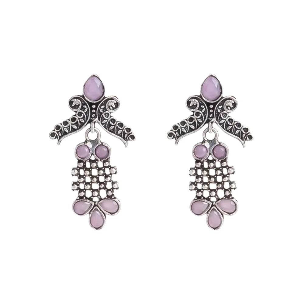 Carved Charm Dangler earrings (White) Twilight Tassles pearl dangler earrings (Baby Pink) Combo set