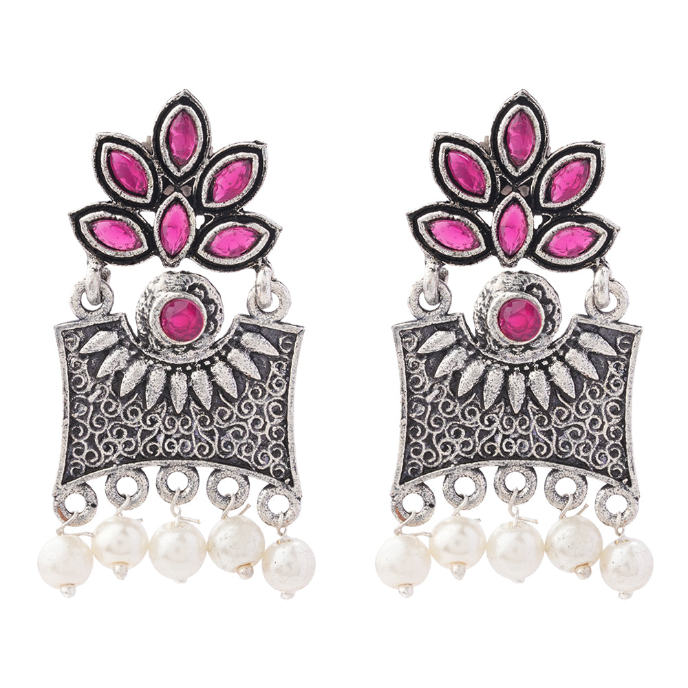 Flora-Aura stone studded dangler earrings (Red)