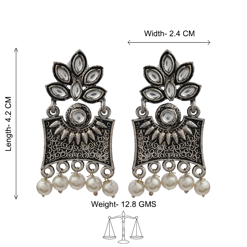 Flora-Aura stone studded dangler earrings (White)