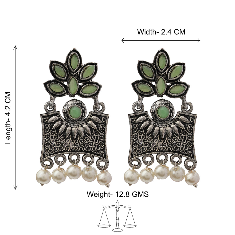 Flora-Aura stone studded dangler earrings (Pista)