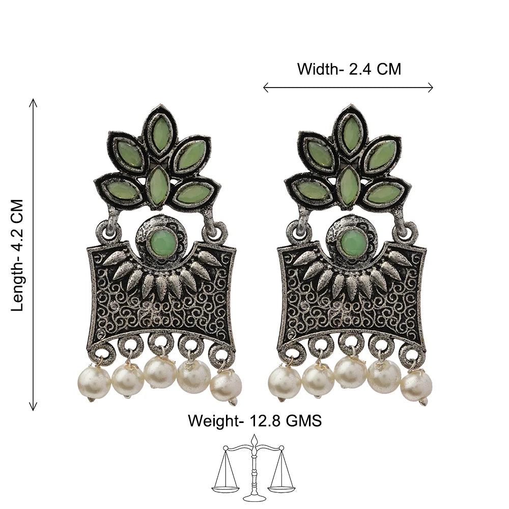 Kalash Kamal earring Flora-Aura stone studded dangler earrings (Pista) Combo