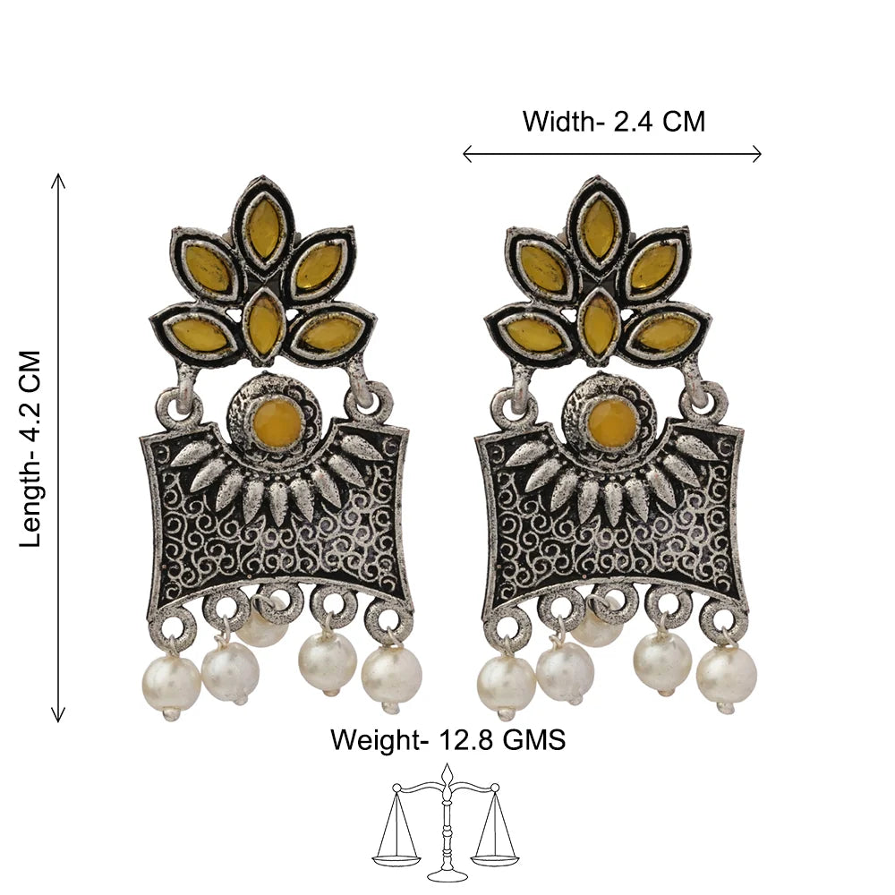 Kalash Kamal earring Flora-Aura stone studded dangler earrings (Yellow) Combo