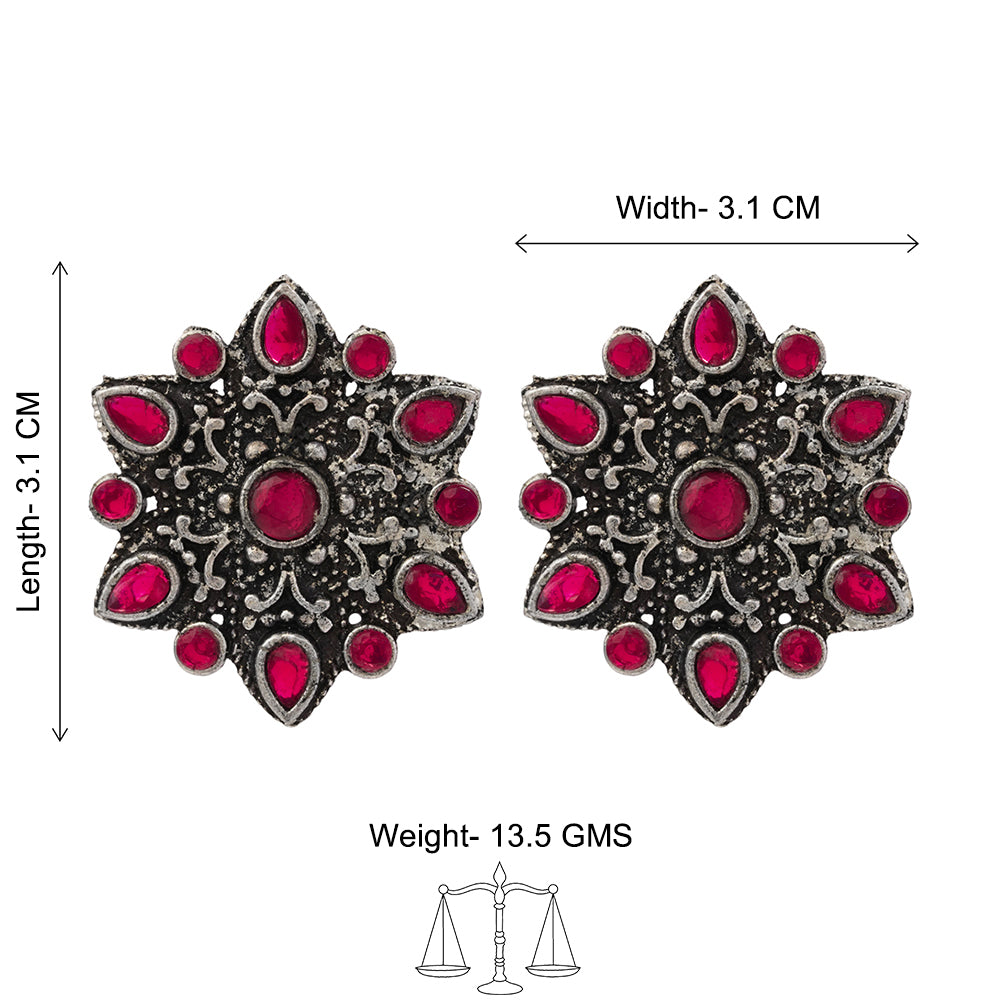 flower-alpana stud earrings (Red)