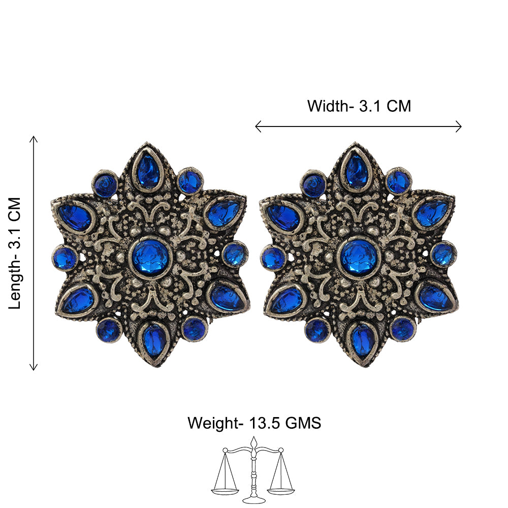 flower-alpana stud earrings (Blue)