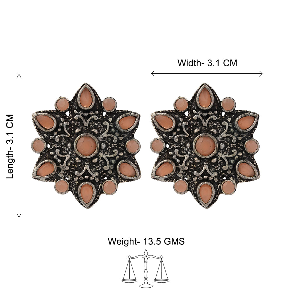 flower-alpana stud earrings (Light Orange)