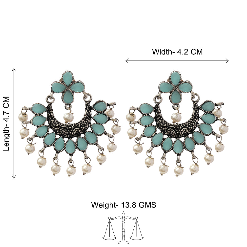 Mint Stone Studded Statement German Silver Dangler Earrings