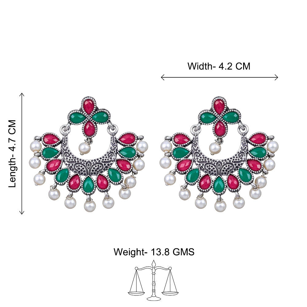 Multicolored Stone Studded Statement German Silver Dangler Earrings