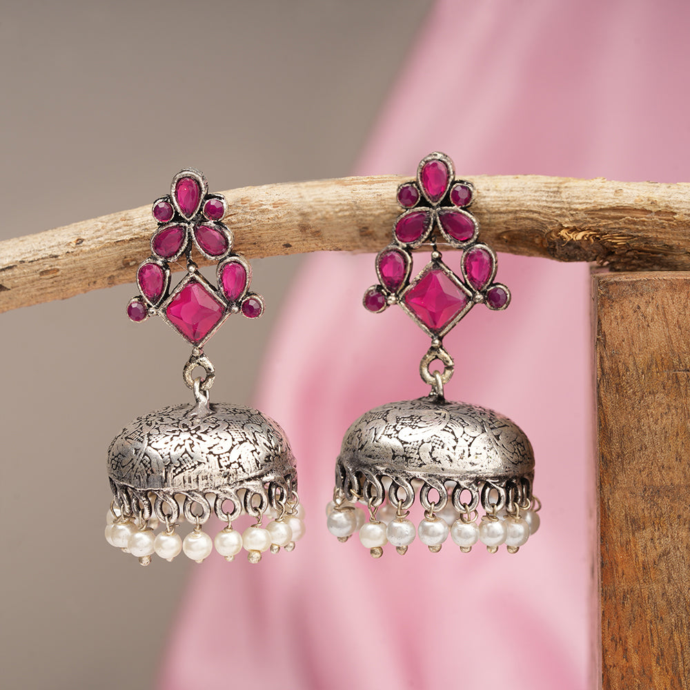 Dazzle Dome pral jhumki earrings (Red)