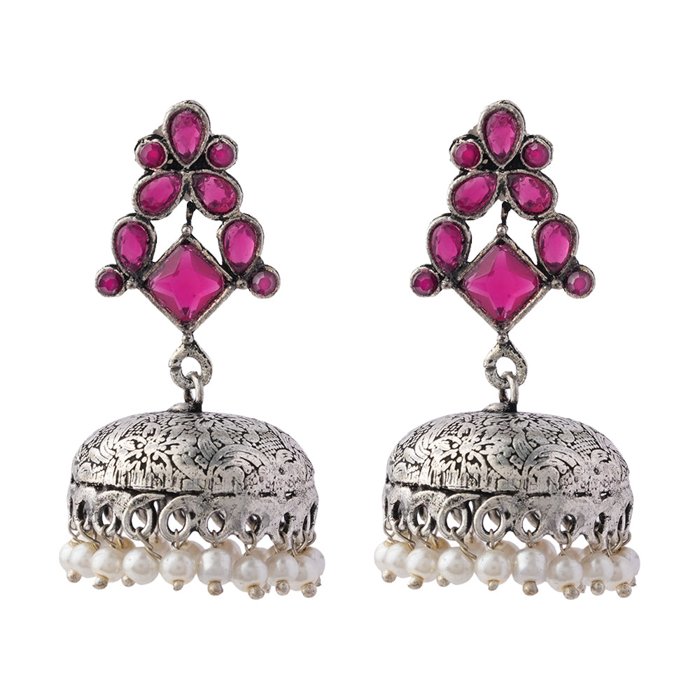 Dazzle Dome pral jhumki earrings (Red)