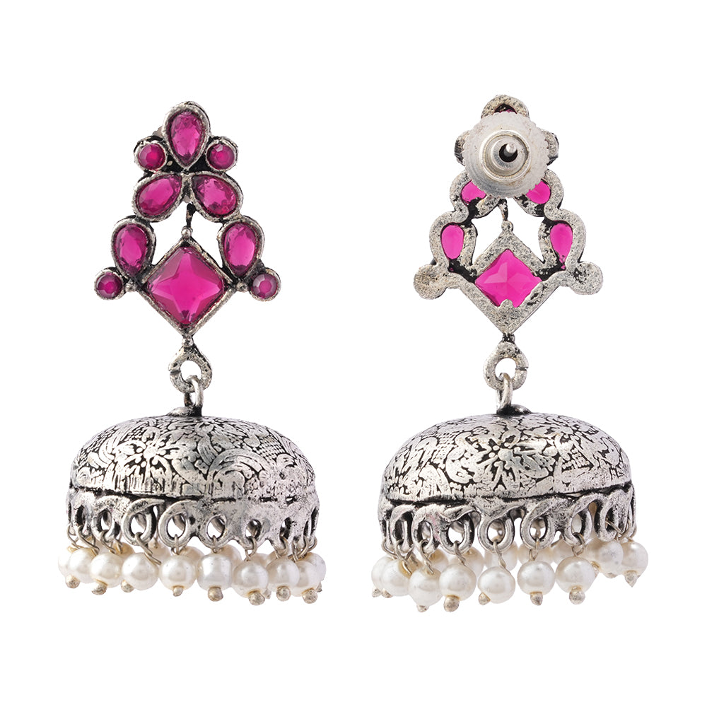 Dazzle Dome pral jhumki earrings (Red)