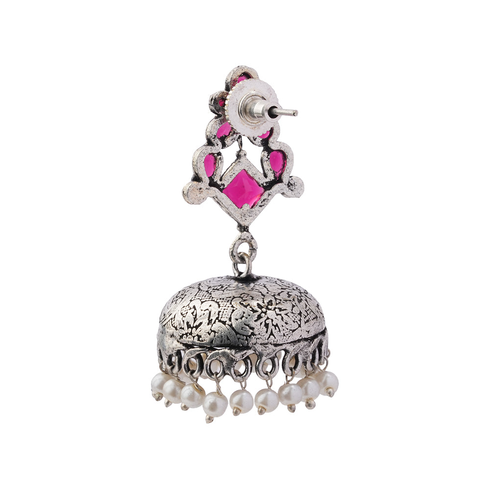 Dazzle Dome pral jhumki earrings (Red)