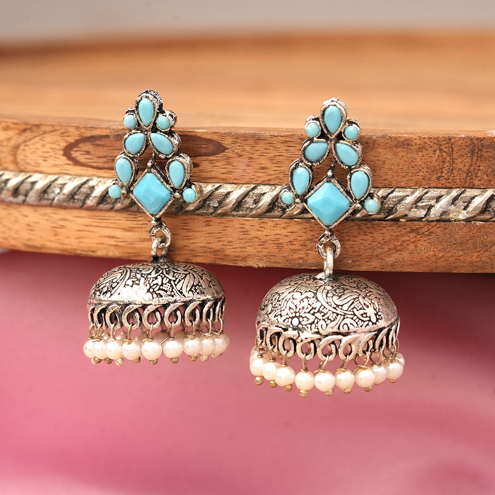 Dazzle Dome pral jhumki earrings (Sky Blue)