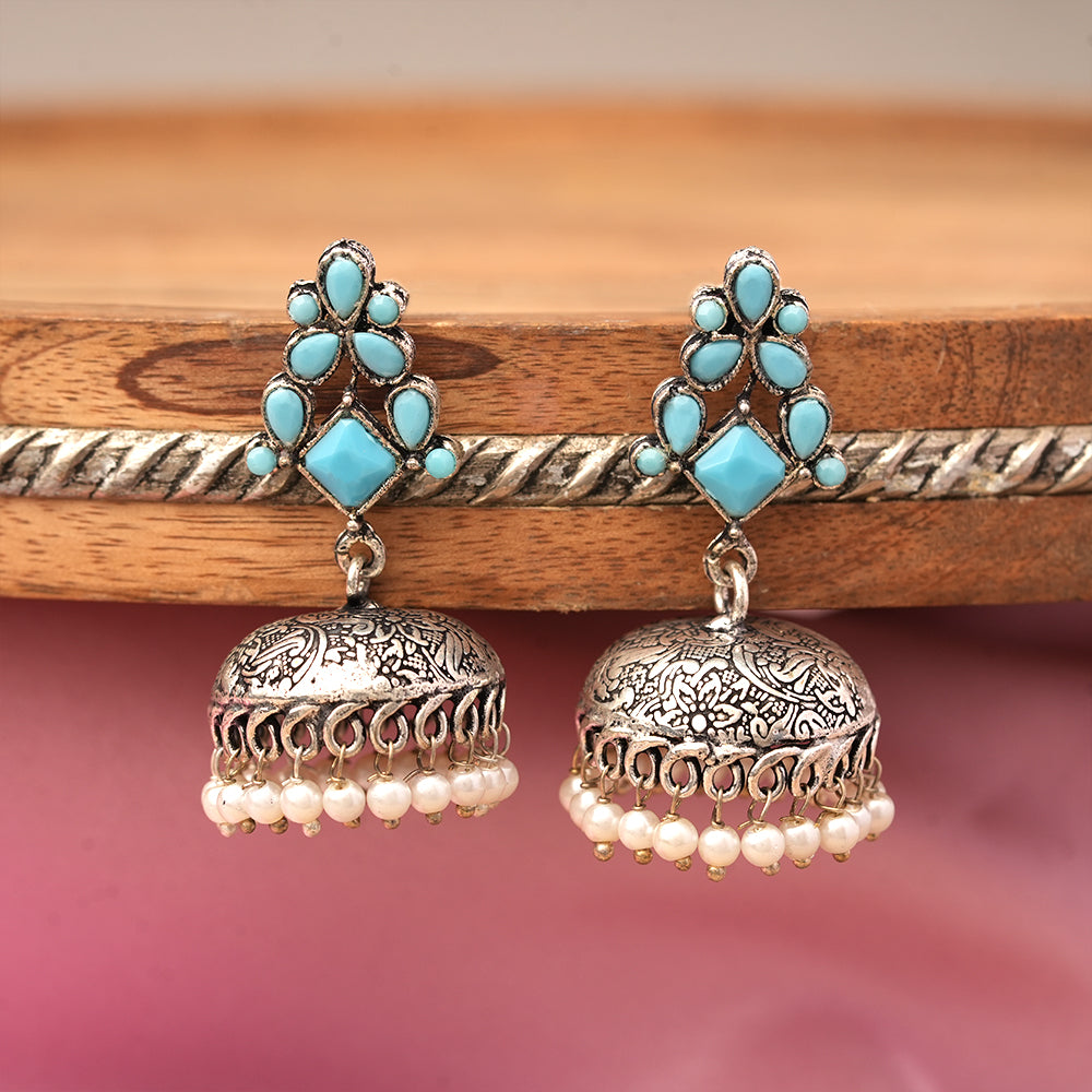 Dazzle Dome pral jhumki earrings (Sky Blue)