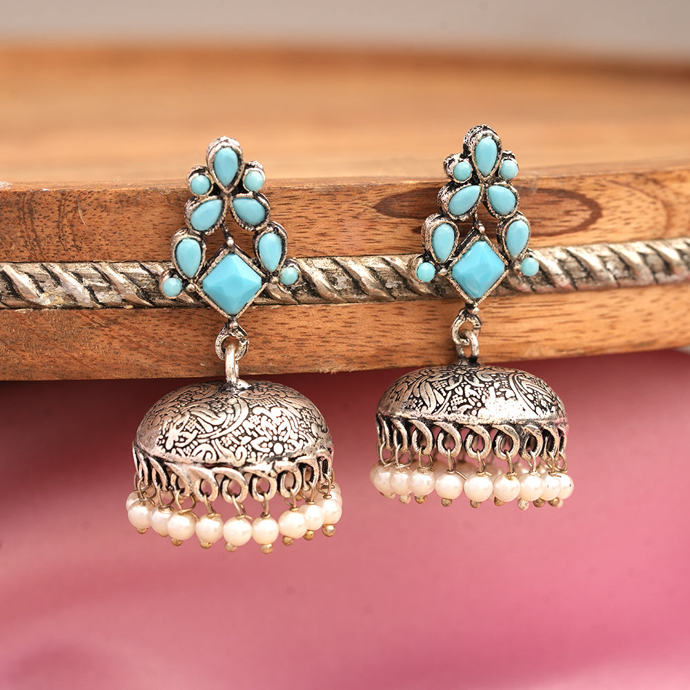 Dazzle Dome pral jhumki earrings (Sky Blue)