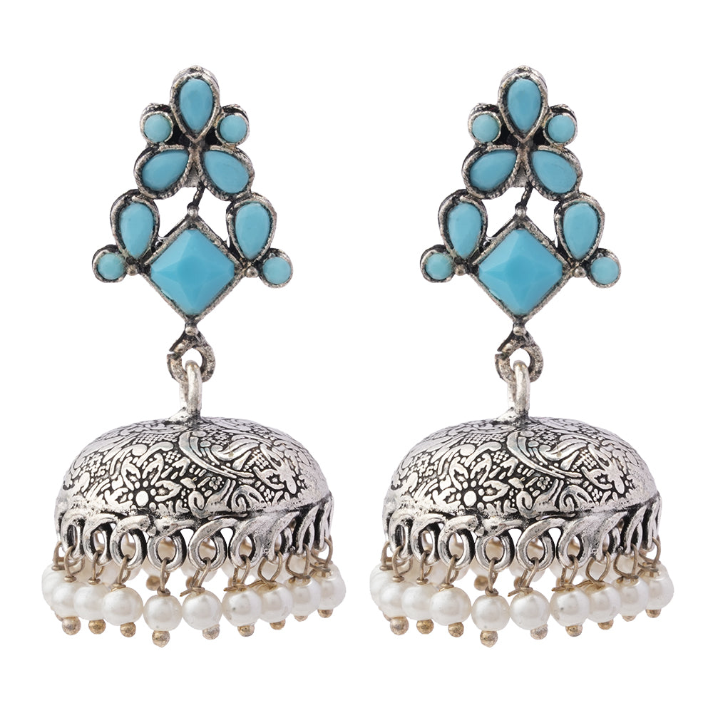 Dazzle Dome pral jhumki earrings (Sky Blue)