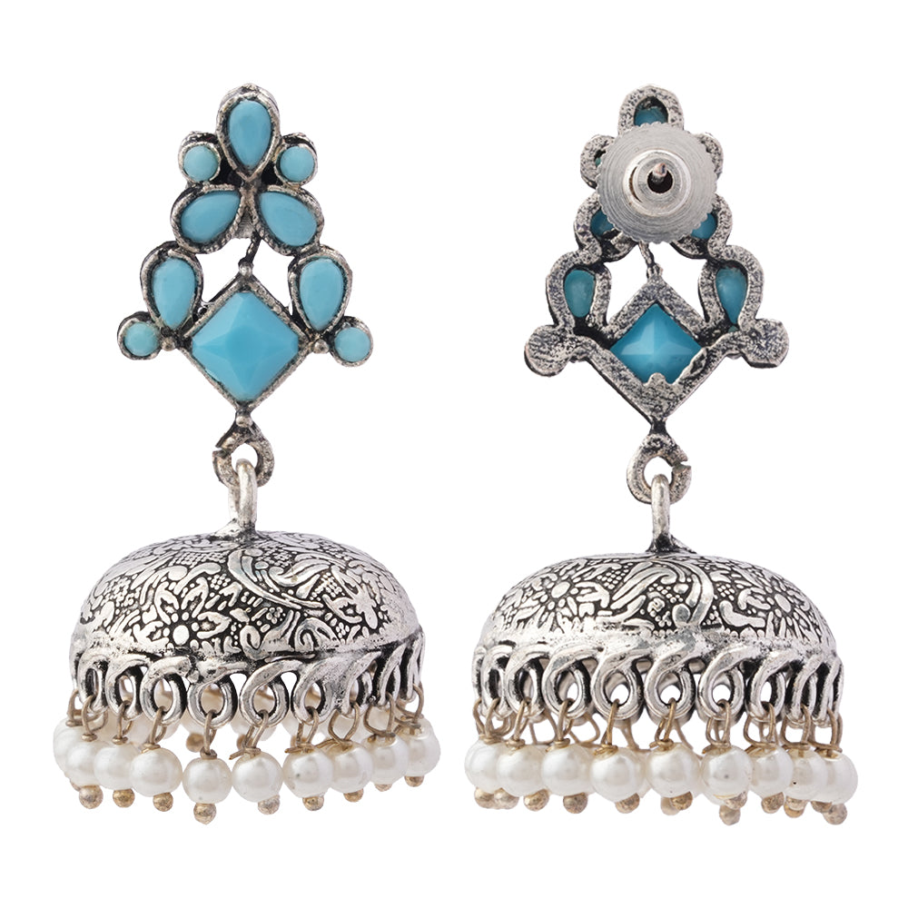 Dazzle Dome pral jhumki earrings (Sky Blue)