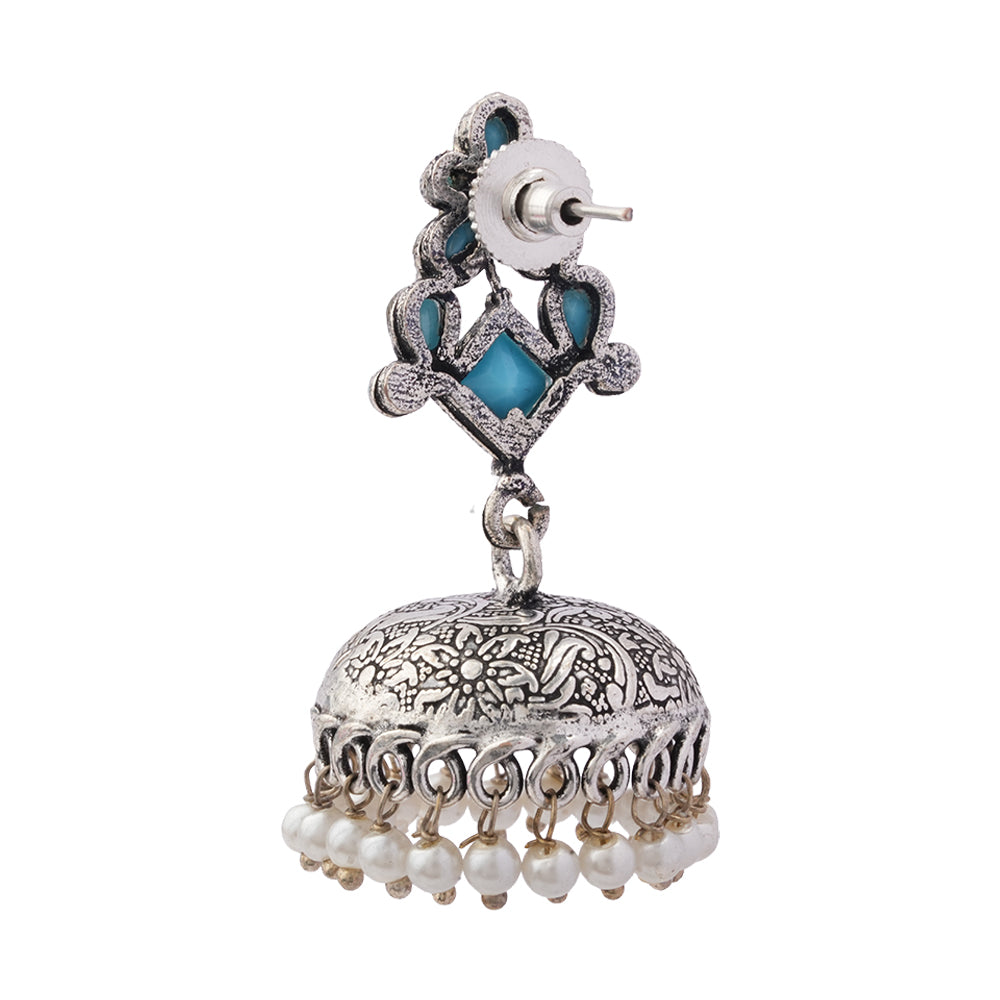 Dazzle Dome pral jhumki earrings (Sky Blue)