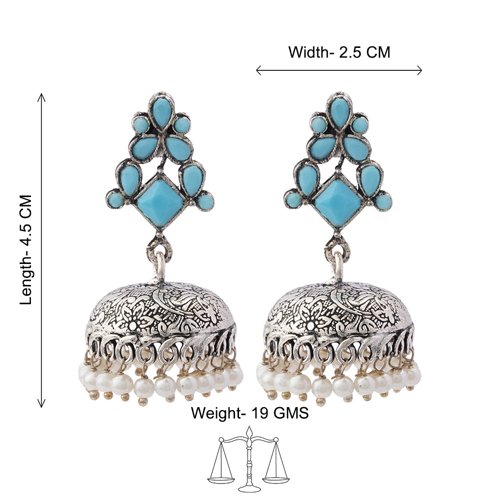 Dazzle Dome pral jhumki earrings (Sky Blue)