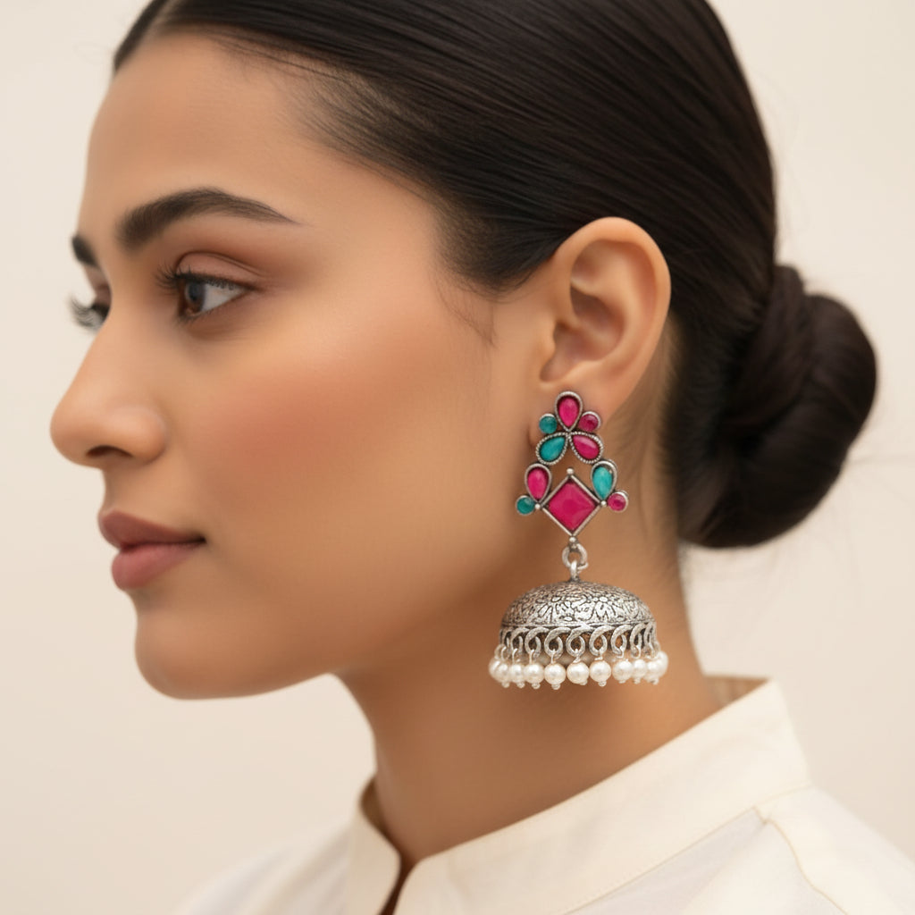 Dazzle Dome pral jhumki earrings (Multicolored)