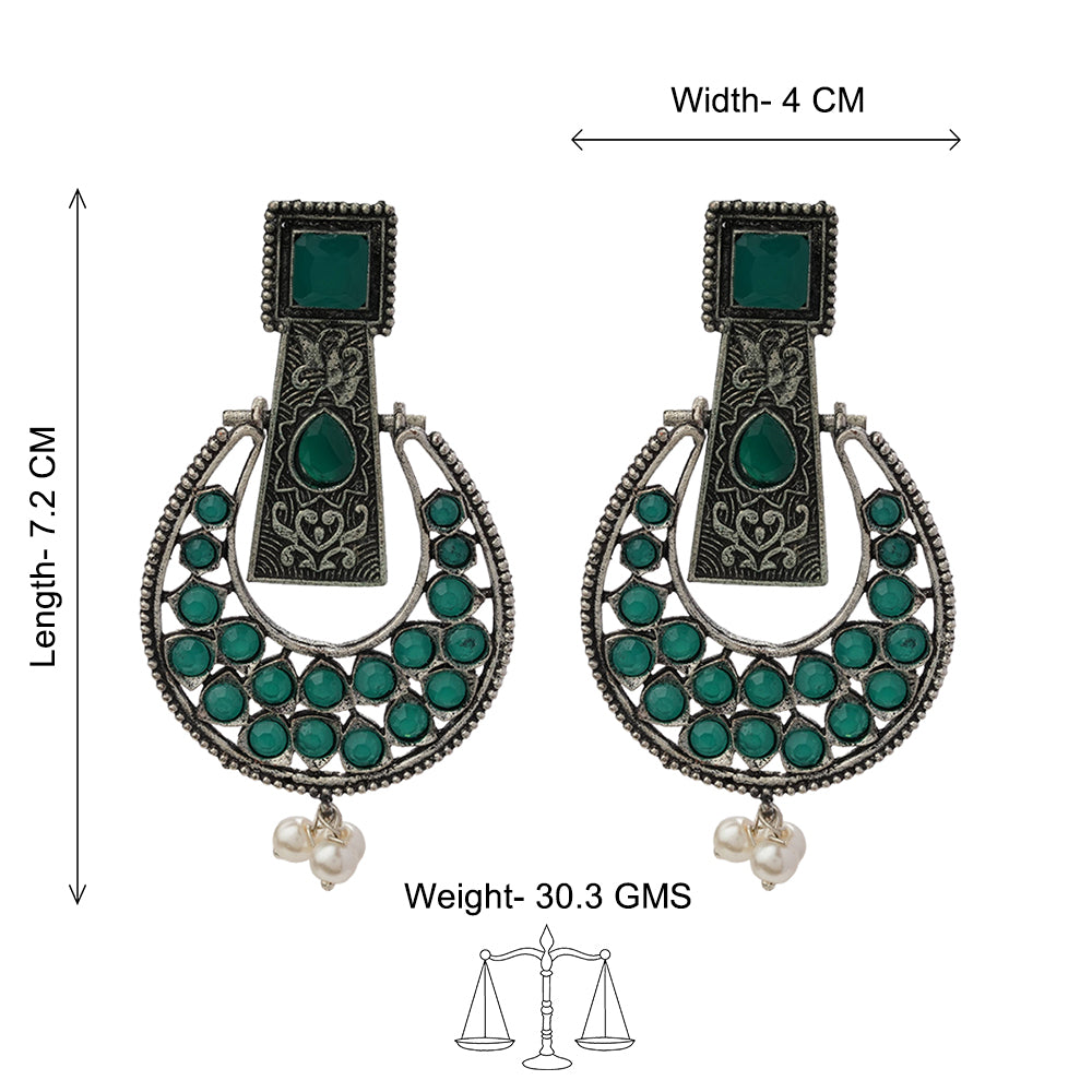 Moonfall stone studded dangler earrings (Green)