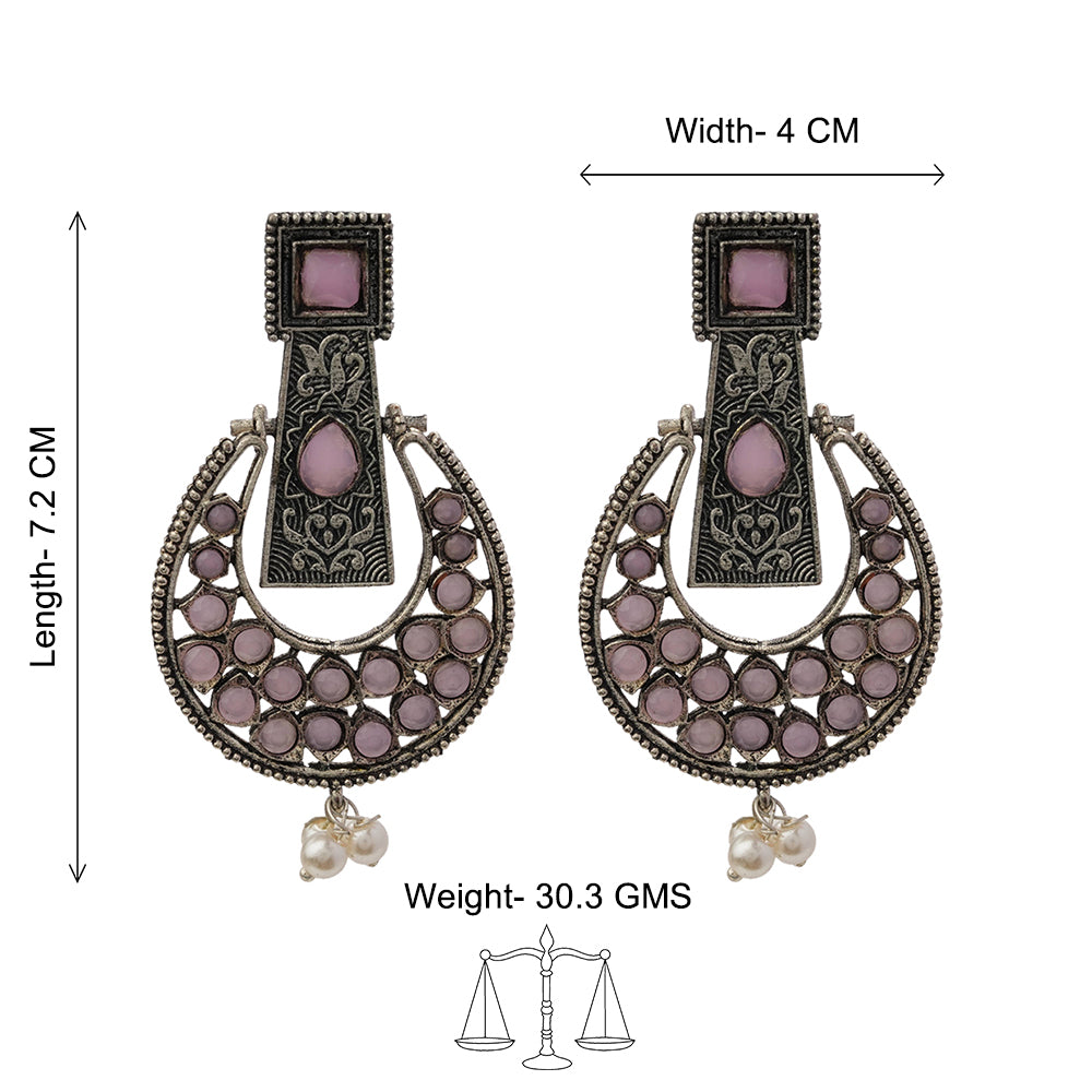 Moonfall stone studded dangler earrings (Baby Pink)