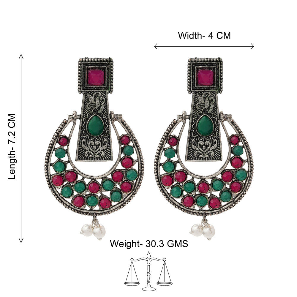 Moonfall stone studded dangler earrings (Multicolored)