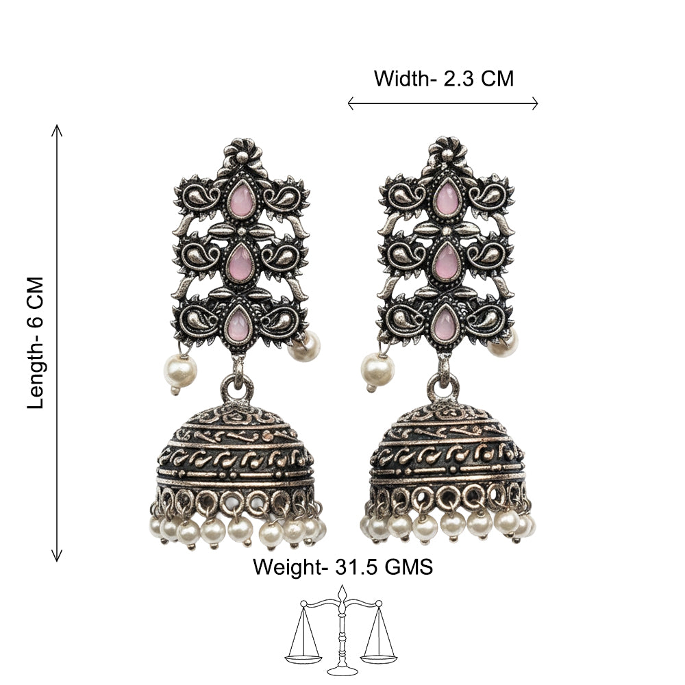 Sitara stone studded jhumki earrings (Baby Pink)