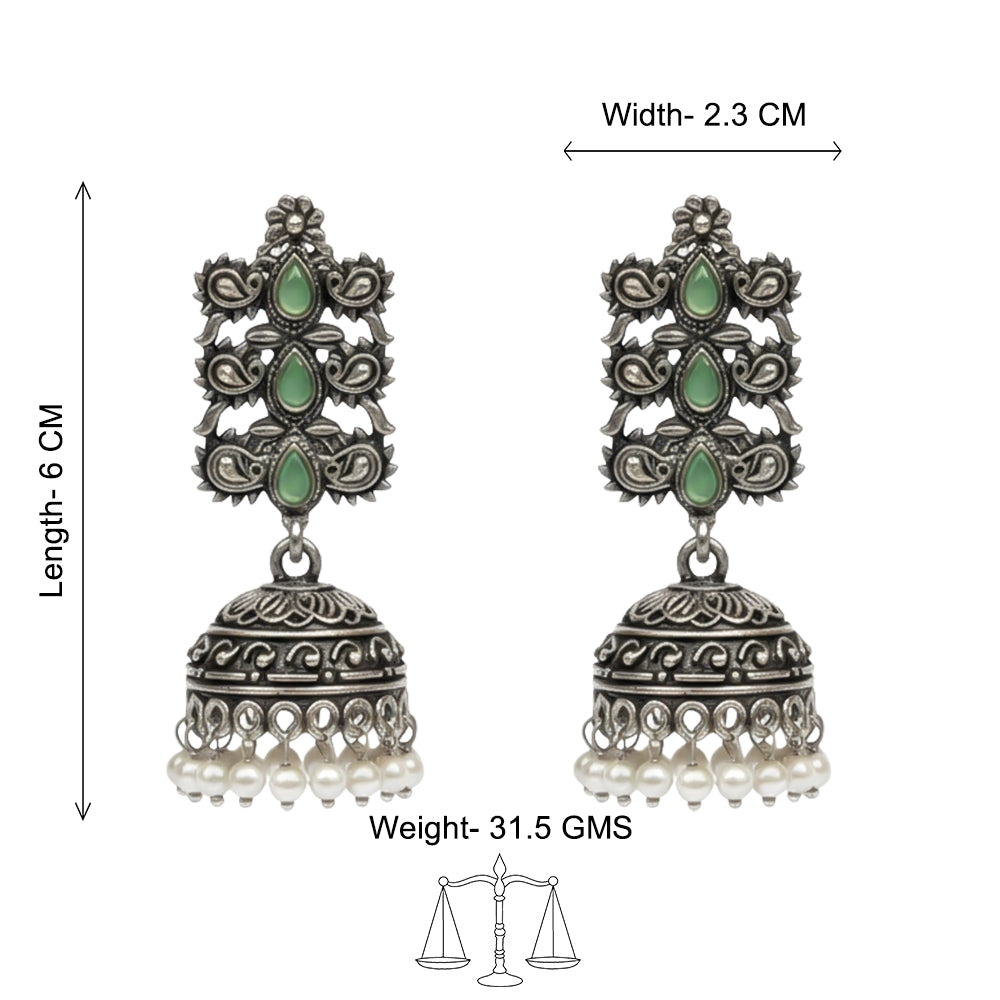 Sitara stone studded jhumki earrings (Pista)