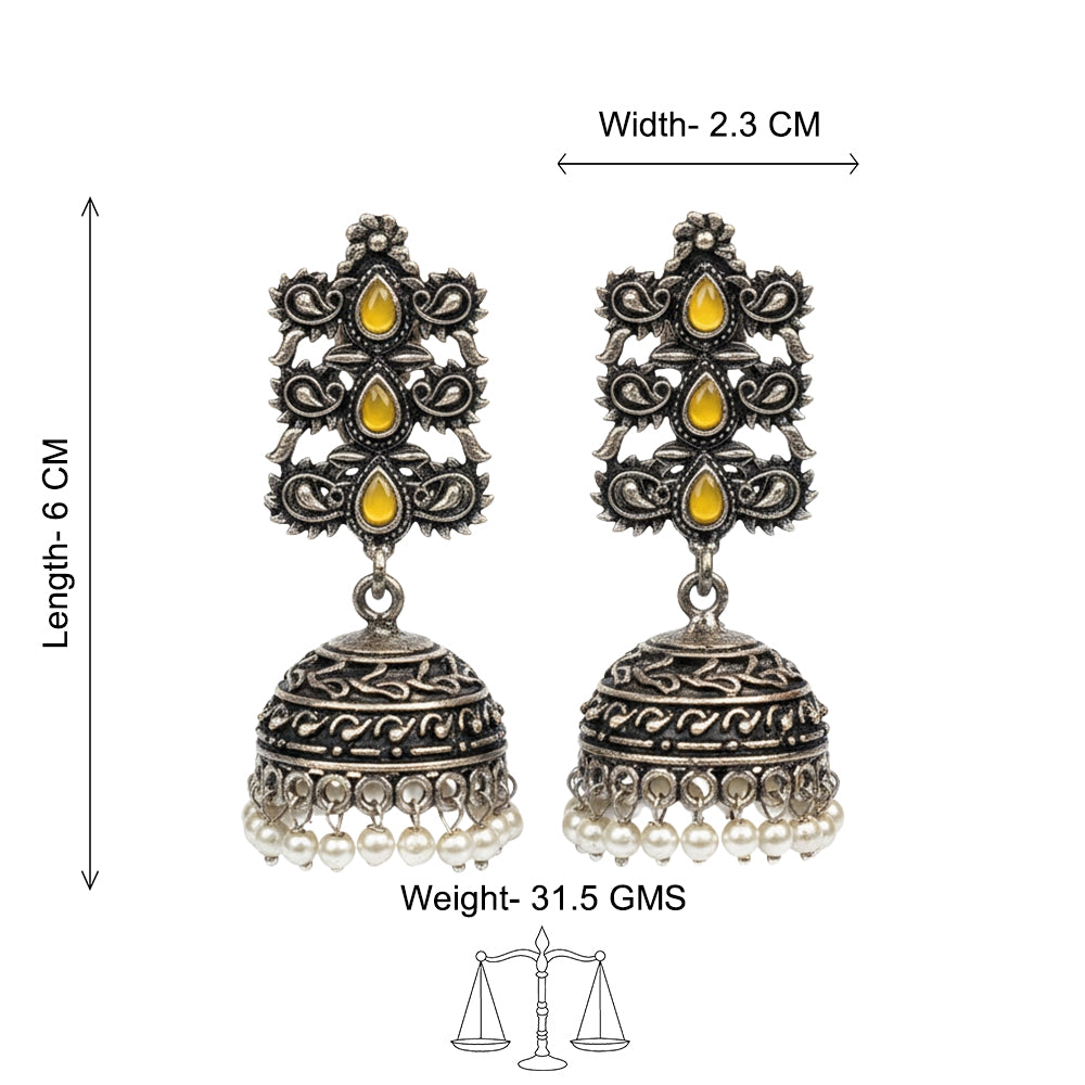 Sitara stone studded jhumki earrings (Yellow)