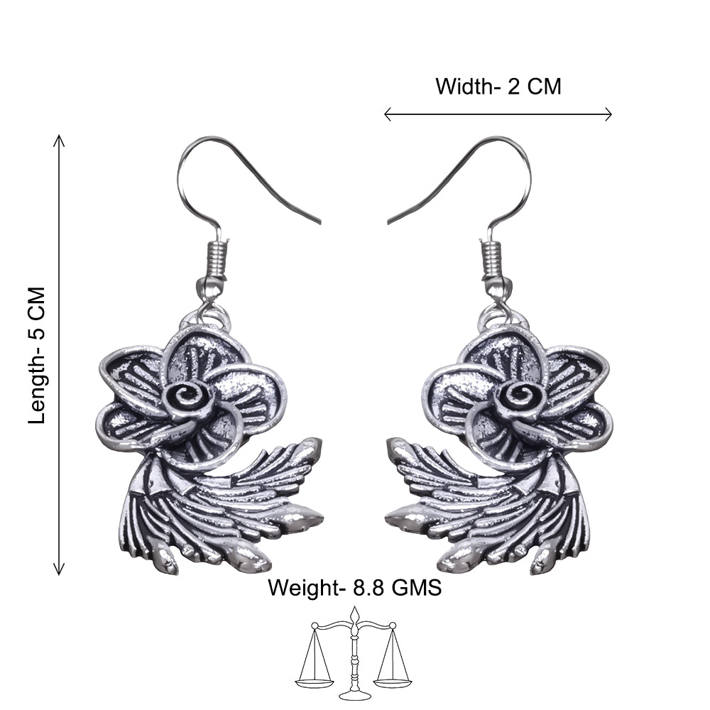 Flowerleaf Shaped Silver Polished Oxidised Danglers