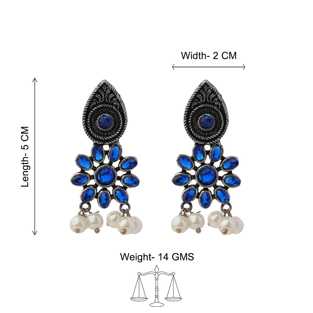 Drew flower pearl stud earrings (Blue)